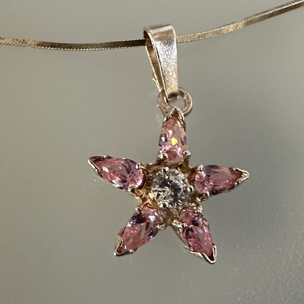 925 Sterling Silver Pink Star Pendant Necklace
